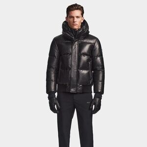 Rudsak Bond X Leather puffer jacket with real fur trim